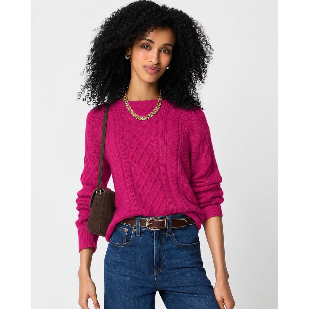 J.CREW 100% Cotton Cable Crewneck Sweater S Pink Long Sleeve Cozy NWT B7